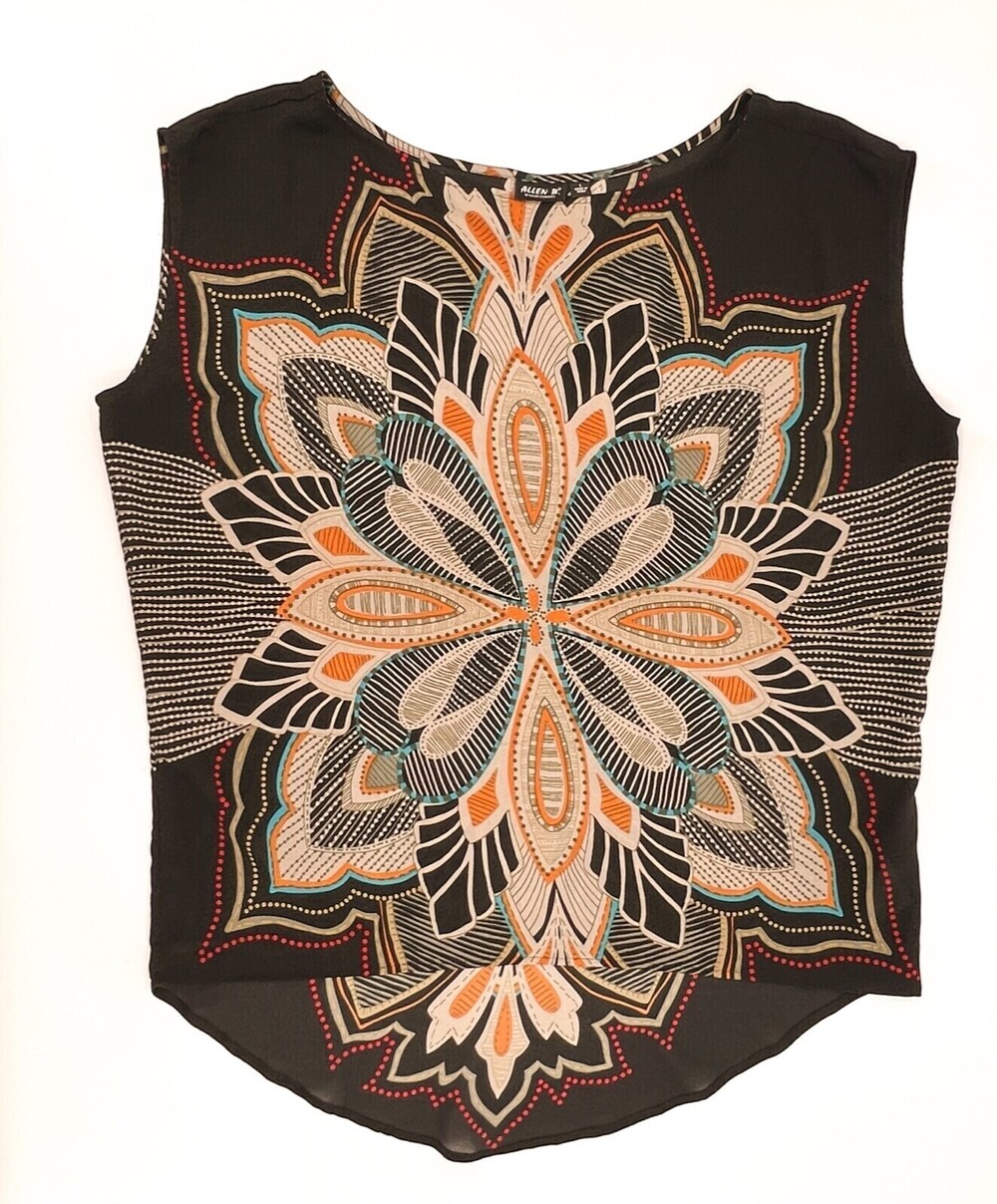 Allen B Shirt Women Large Brown Floral Tunic Blouse Sleeveless High low